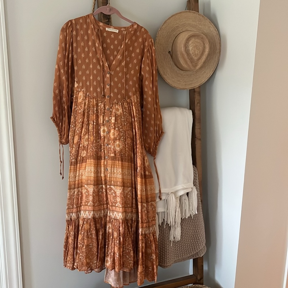 Spell Utopia Short Sleeve Midi Dress Cinnamon L